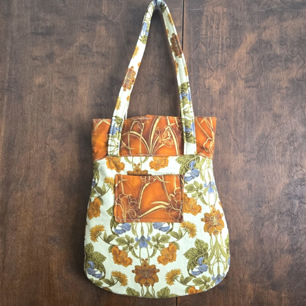 Floral Orange and Green Tote Bag